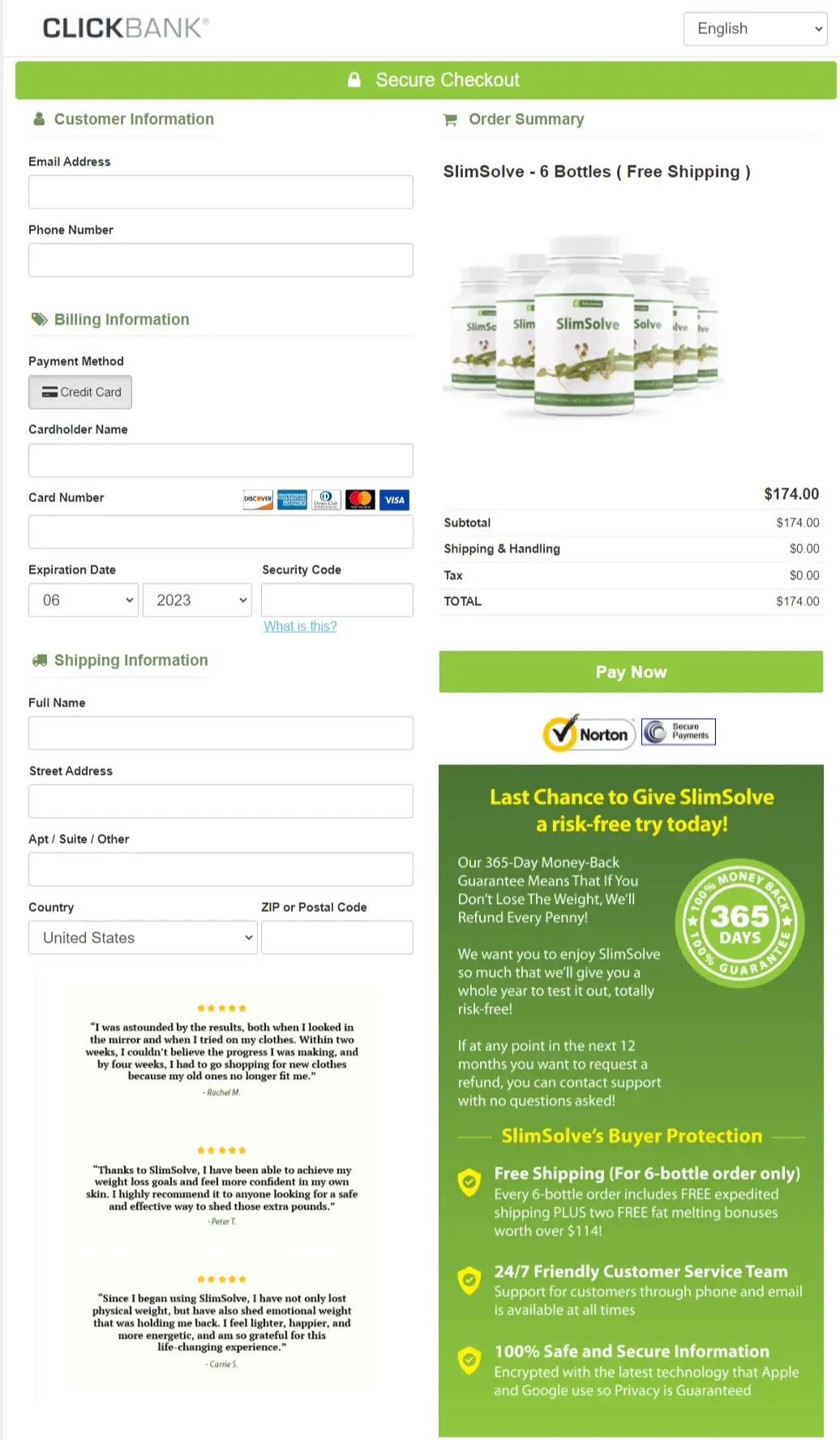 SlimSolve order page